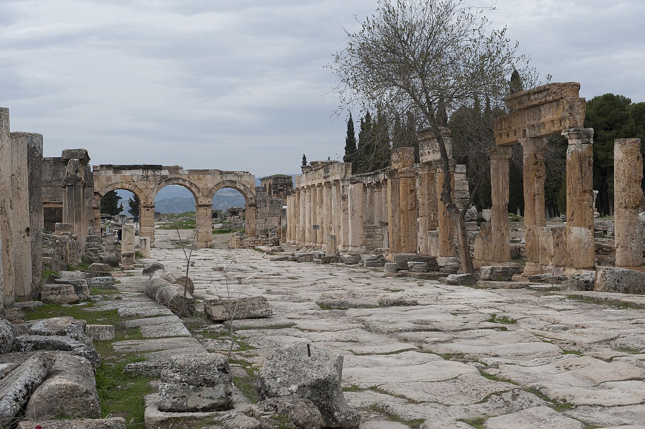 Stone-paved colonnaded street extending from the Frontinus Gate into Hierapolis