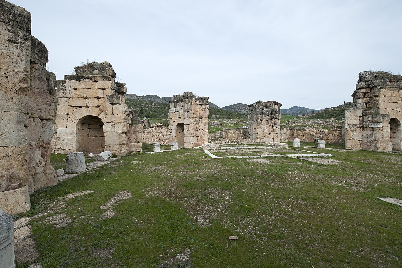 Stone arches and central remains inside the St Philip Martyrium complex at Hierapolis