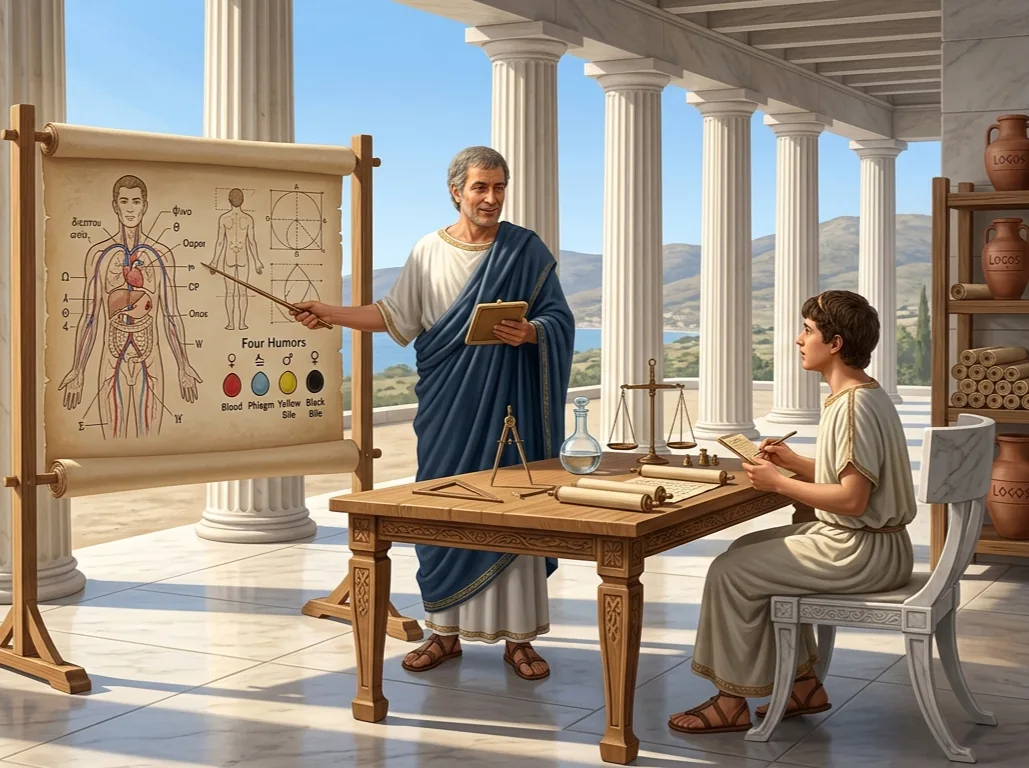 Ancient-Ionian-physicians-studying-anatomy-on-a-parchment-scroll-in-a-marble-stoa-in-Ephes